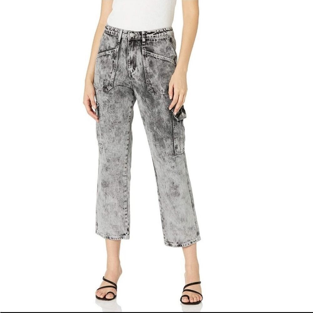 KENDALL + KYLIE gray tie dye jean wide‎ leg cargo cropped L